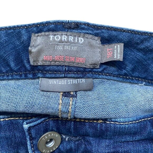Torrid Mid-Rise Slim Boot Jeans 18T Tall Blue Vintage Stretch Western Casual - Picture 3 of 13